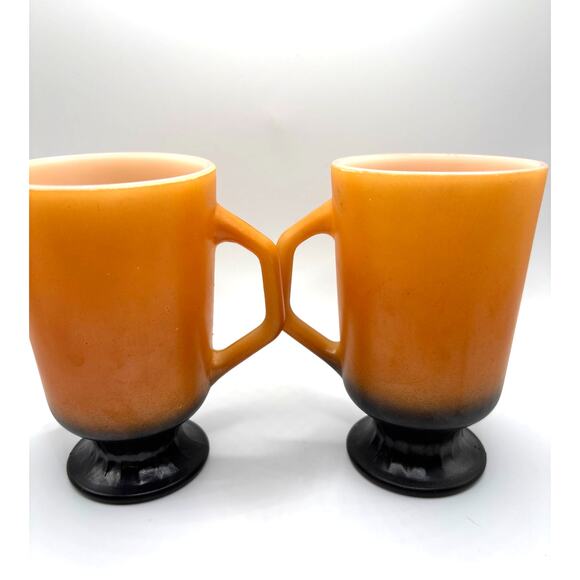Vintage Anchor Hocking Fire King Footed Tall Mug Orange Black 1970s Retro - Picture 6 of 8